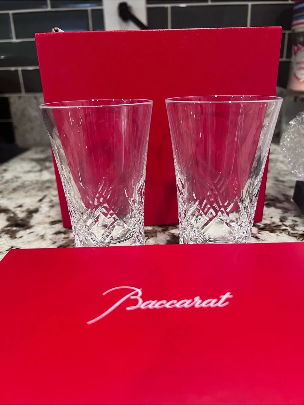 Baccarat Clear Crystal Highball Glasses with Red Presentation Box (Set of 2)